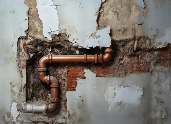 30491 Skilled technician inspecting pipes for hidden plumbing leaks in a London property.